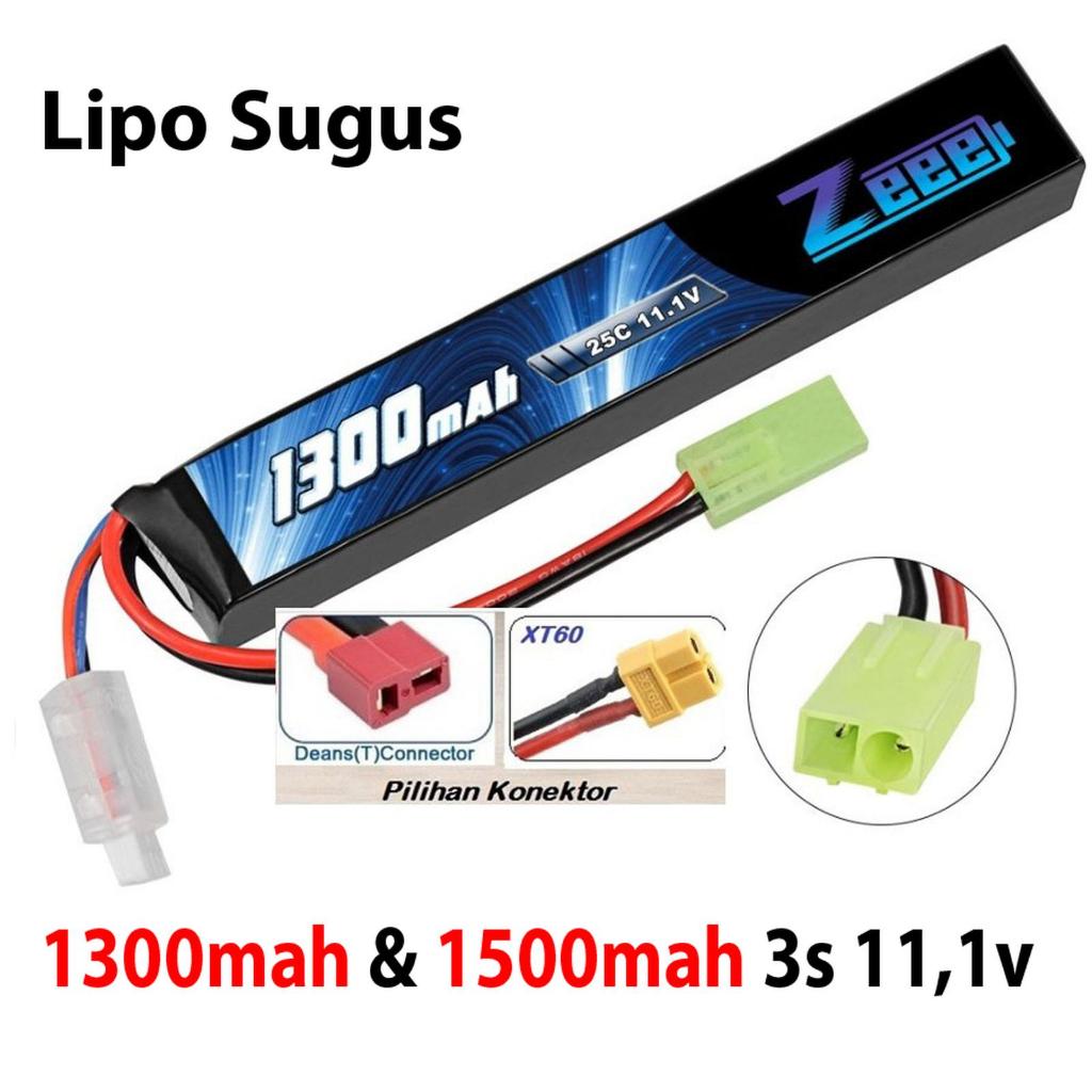 Sugus Lipo ZEEE 1300mah 1500mAh 3s 11.1v 25c Lipo Battery Batrai Airsoft AEG WGB Rc Car