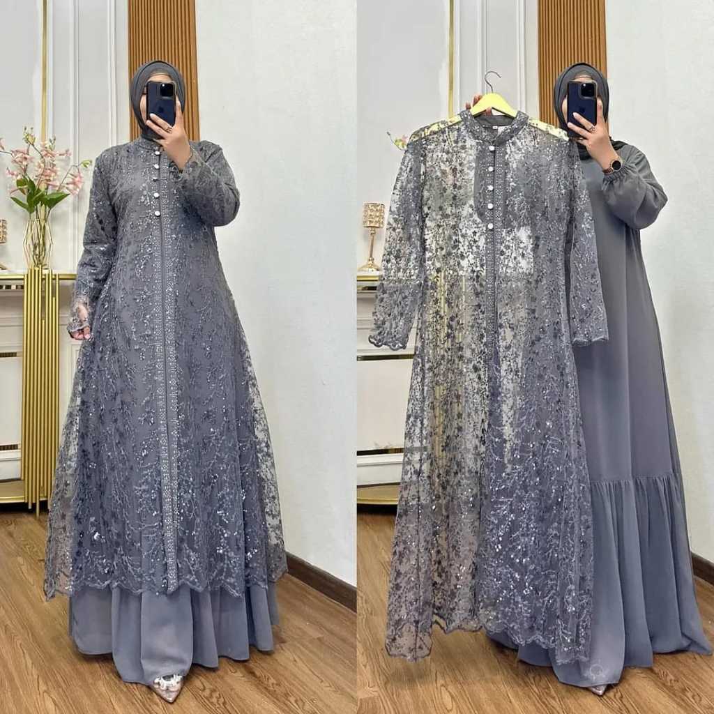 Lesty dress kondangan muslim simple gamis brukat gaun pesta muslimah