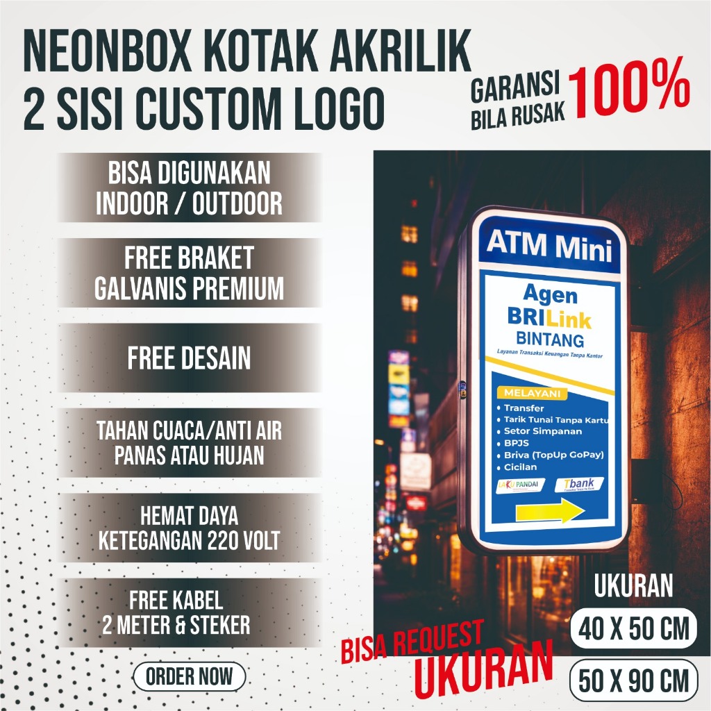 Neon Box Kotak Indoor Outdoor / Neon Box 2 sisi Vertikal akrilik / Neon Box Mini Atm