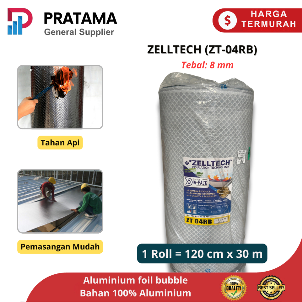 Zelltech Aluminium Foil Bubble Diapack 8mm (ZT-04RB) - Peredam Panas Atap