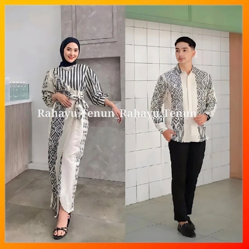 NEW SERIES MARLINE DRESS PUTIH ABU BAJU TENUN COUPLE PRIA WANITA BAJU DINAS GURU KONDANGAN PREWEDDIN