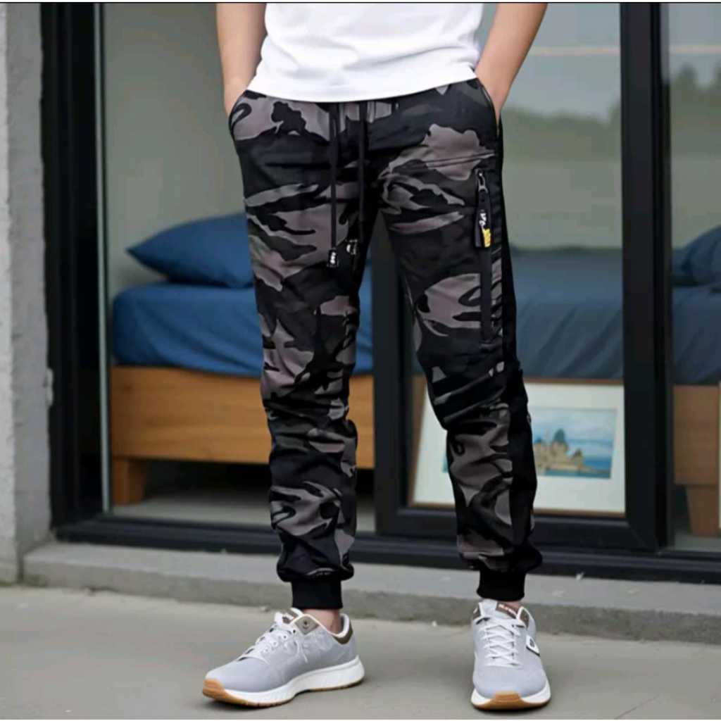 BAHAN TEBAL CELANA JOGGER LORENG ARMY PREMIUM BAHAN CATTON TWILL