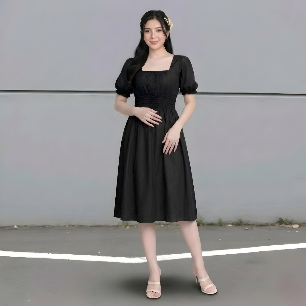 Daster Naura Hitam Pinggang Kerut Kekinian Terbaru / Daster Wanita Jumbo