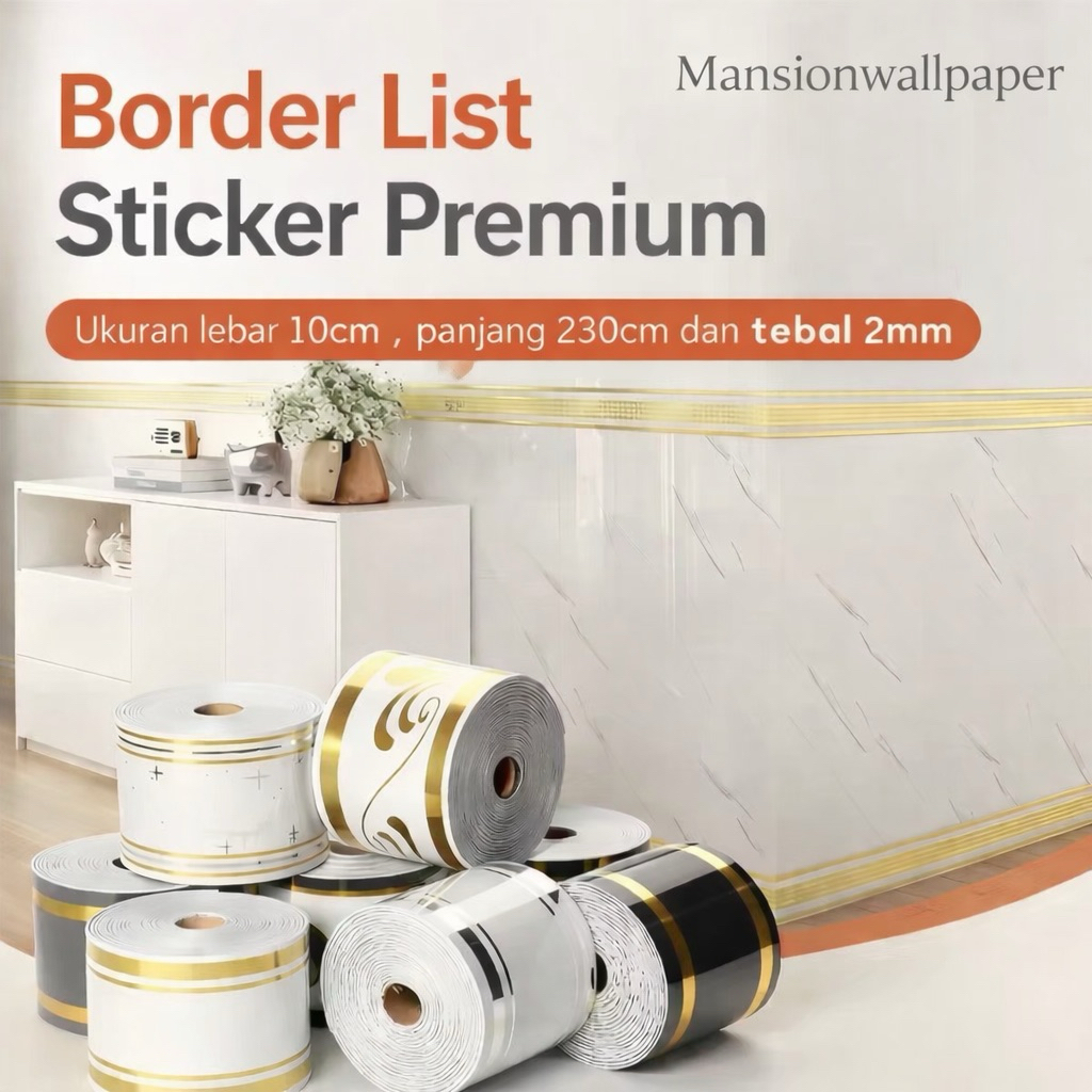 Border Dinding Sticker Wallsticker List Border Dinding Putih Gold Silver