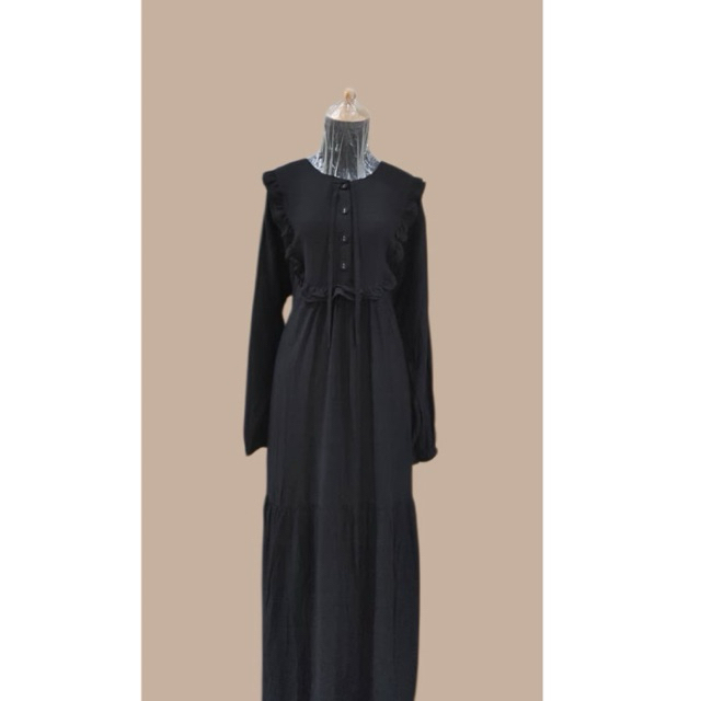 gamis wanita hitam Brand bwi88 bahan polo linen adem