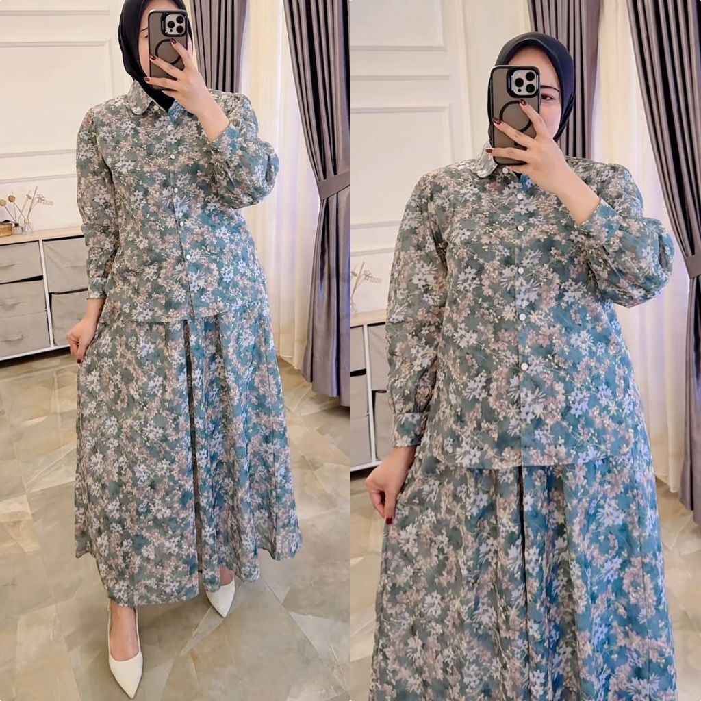 LIBUNCA - Setelan Rok Bahan Katun Kembang Original Bordir Hole Cut Pakai Benang Keemasan Motif Bunga
