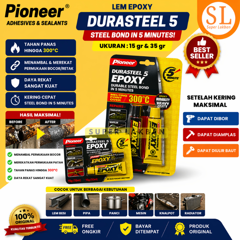 Lem Knalpot Motor Bocor Durasteel Lem Perekat Besi Lem 5 Menit Tahan Air Tahan Panas 300C Serbaguna 