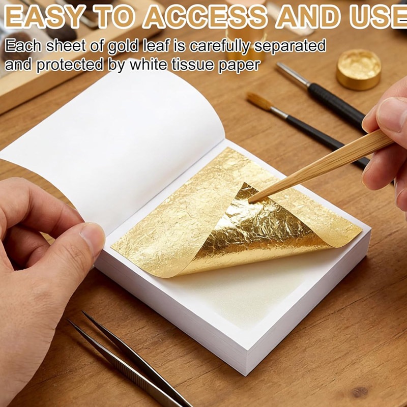 READY Gold Foil Leaf 100Pcs Gold Leaf/Kertas Gilding Gold Flakes Foil Kertas Foil Emas Gold
