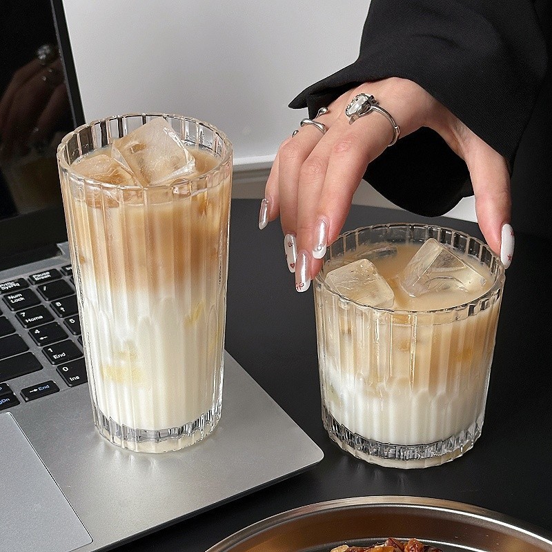 JE.ID Glass Cup Gelas Kaca Premium Bergaris Tebal 320ML Muranee 5411H untuk Kopi Susu Cappuccino Lat