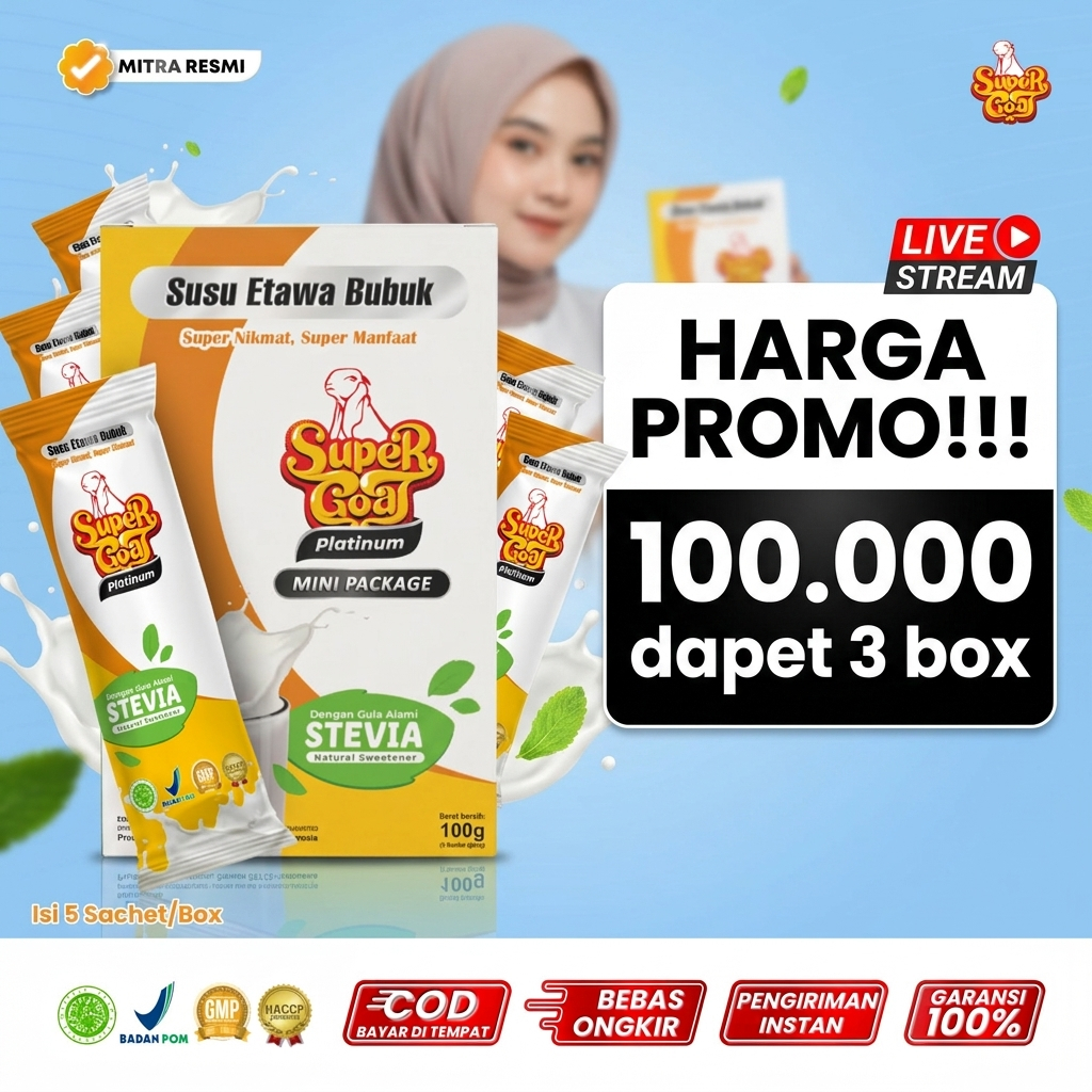 SUPERGOAT Susu Kambing Etawa Bubuk Platinum Stevia Mini Sachetan