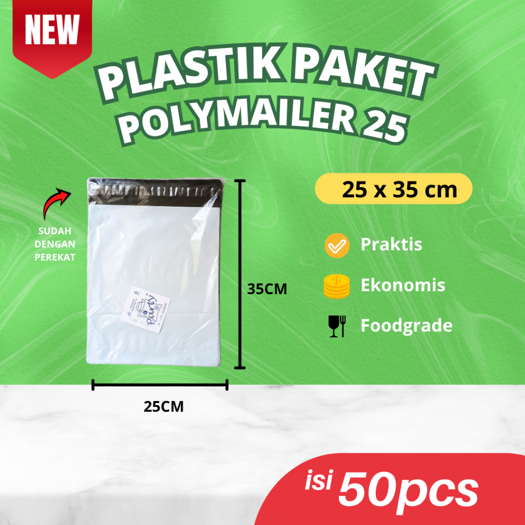 Terbaru!!!, Plastik Packing Polymailer 25X35CM Packing Polymailer Putih Glossy Tebal Premium