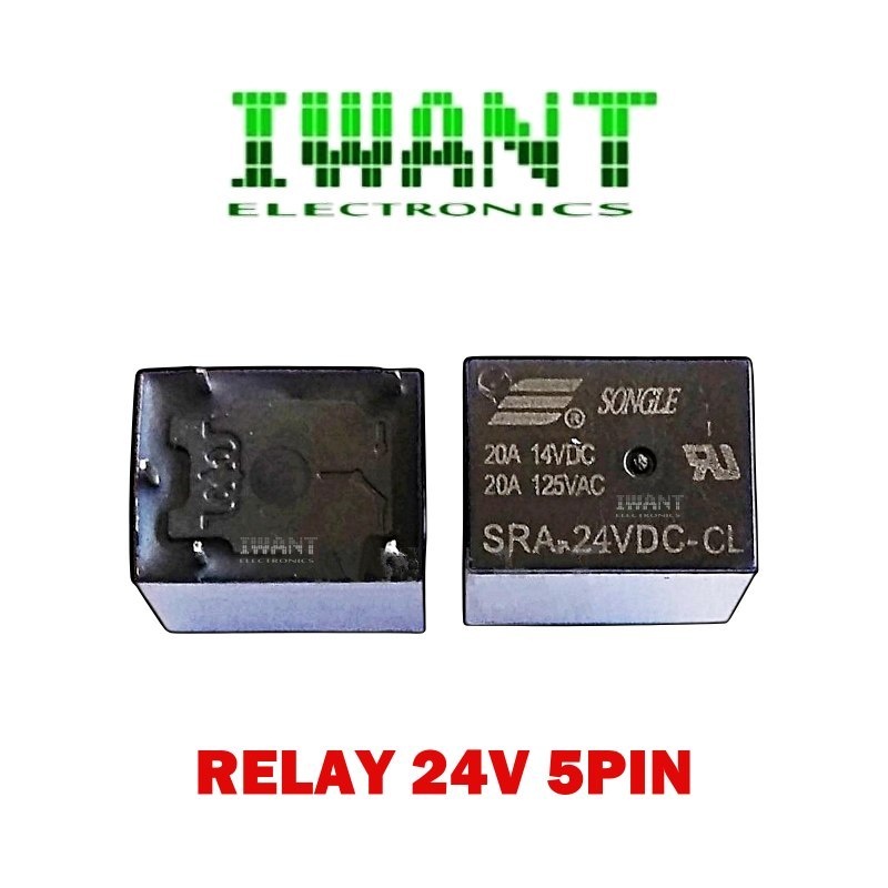 RELAY 24V 5P 20A SONGLE RELAY SRA-24VDC-CL 24VOLT  5 KAKI 20 AMPERE RELAY 24 VOLT DC 5A SRA 24VDC CL