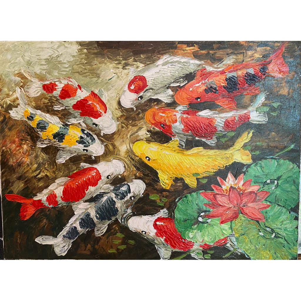 Lukisan Ikan Koi 9 Pallet, Ukuran 60 x 80, lukisan asli buatan tangan