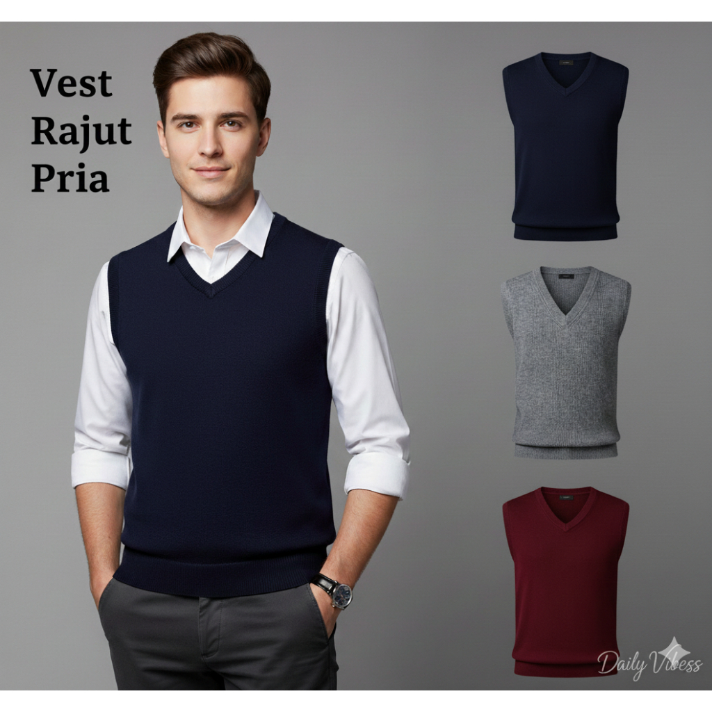 Rompi Rajut Pria Model Vneck Knit Vest - Vest Rompi Rajut Pria Rompi Rajut Polos