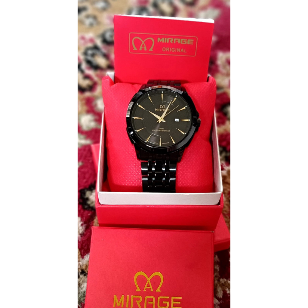 Jam Tangan Mirage Analog Pria Tanggal Aktif Original Full Hitam 8833 M