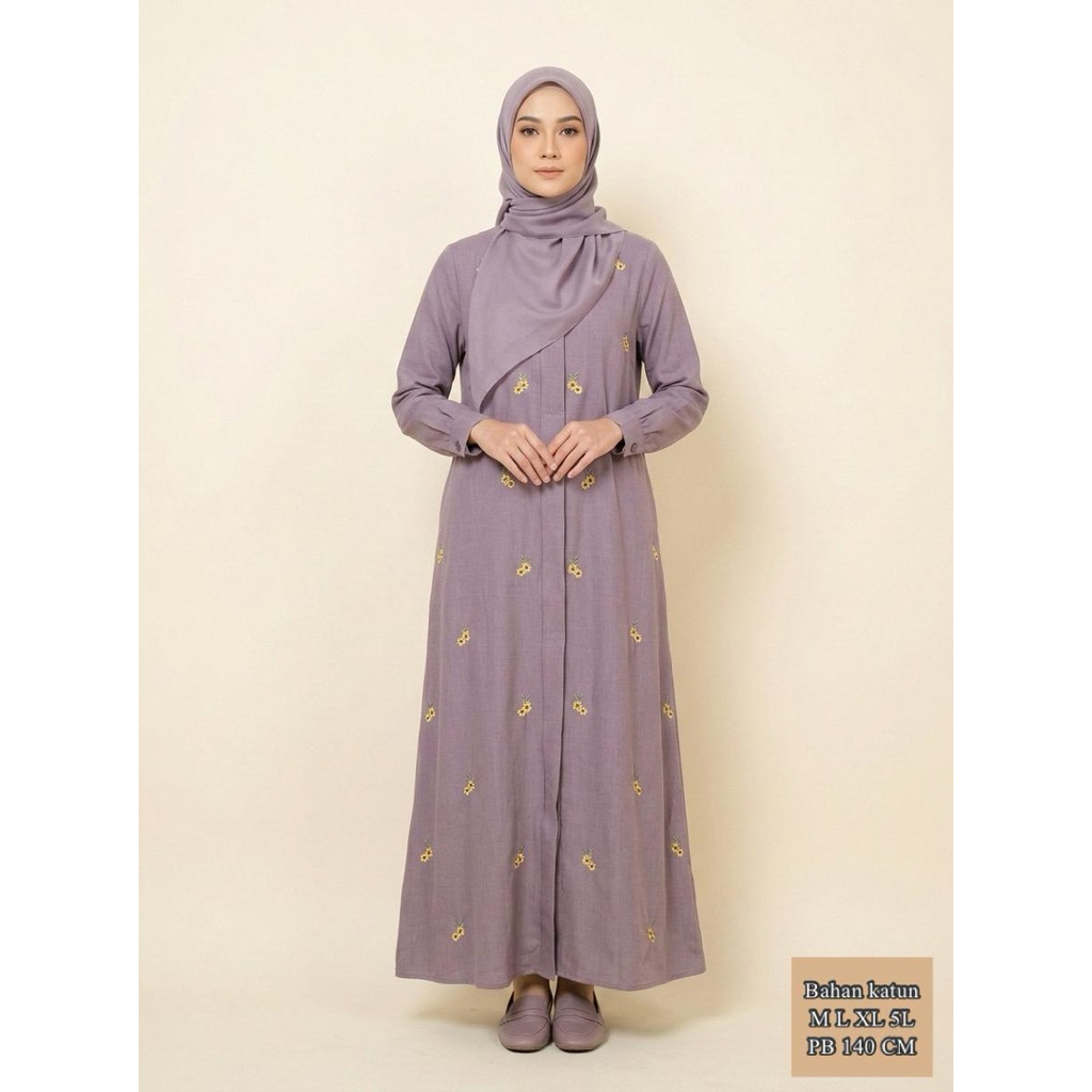 GAMIS BORDIR MOTIF BUNGA/GAMIS WANITA BAHAN KATUN MADINAH/ MOTIF KEKINIAN/GAMIS MUSLIM DEWASA/CODA