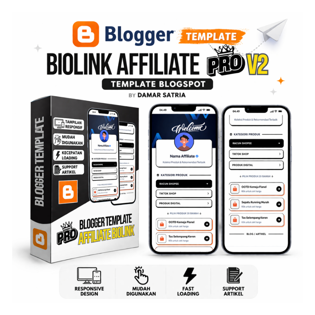 Template Blogger Blogspot Biolink Affiliate PRO V2 Mudah Digunakan Tampilan Responsif Panduan Lengka