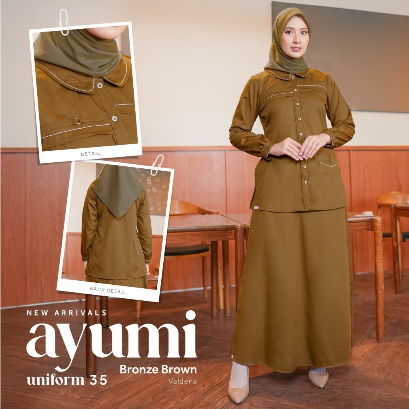AYUMI UNIFORM 35 BRONZE BROWN, SET ROK DAN ATASAN BAJU KEKI BY ETHICA (ETHICA RUMAH FAIQA)