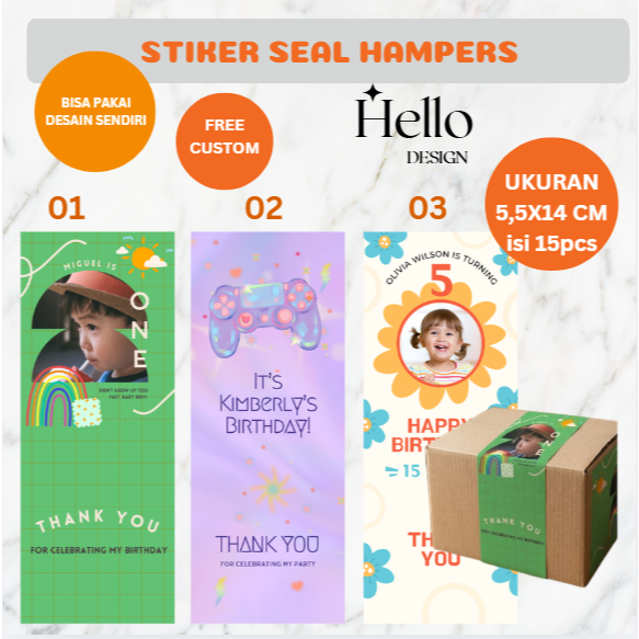 (FREE CUSTOM) STICKER SEGEL / SEAL BOX  hampers anak ulang tahun