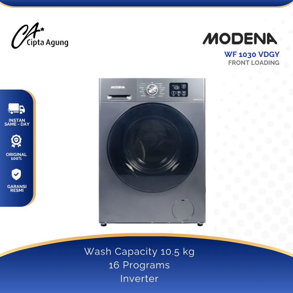 MODENA MESIN CUCI FRONT LOADING WF1030VGDG 10,5 KG WF 1030 VGDG WF1030 VGDG WF 1030VGDG GARANSI RESM