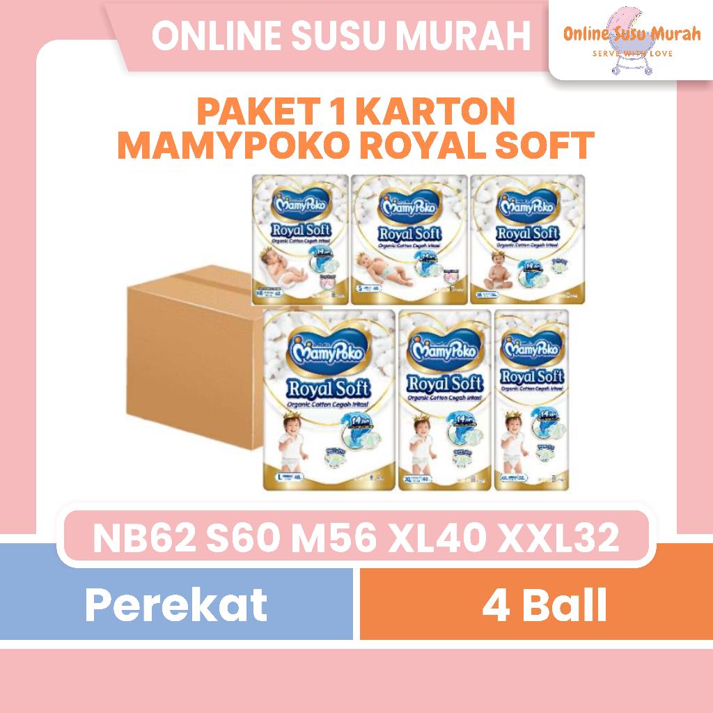 MAMYPOKO ROYAL SOFT TAPE PAKET 4 BALL / 1 KARTON NB62 S60 M56 L48 XL40 XXL32 COTTON ORGANIC PPKS