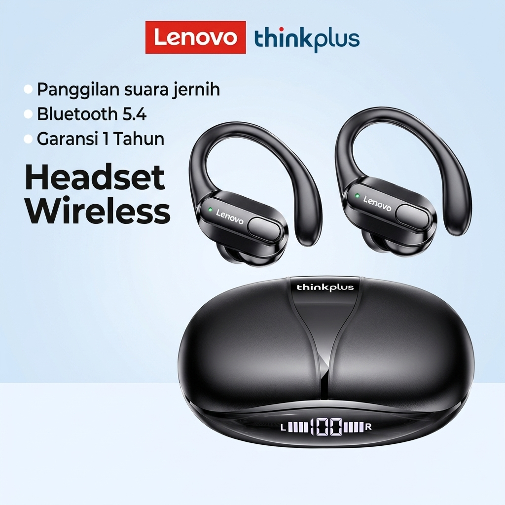 Headset Bisnis Lenovo ThinkPlus XT80 Bluetooth 5.4 Stabil, Tidak Terputus Saat Rapat, Garansi 1 Tahu