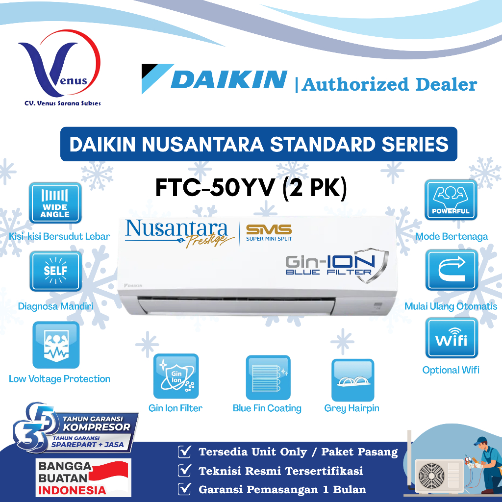 AC DAIKIN 2 PK STANDARD FTC-50YV NUSANTARA SERIES TIPE TERBARU