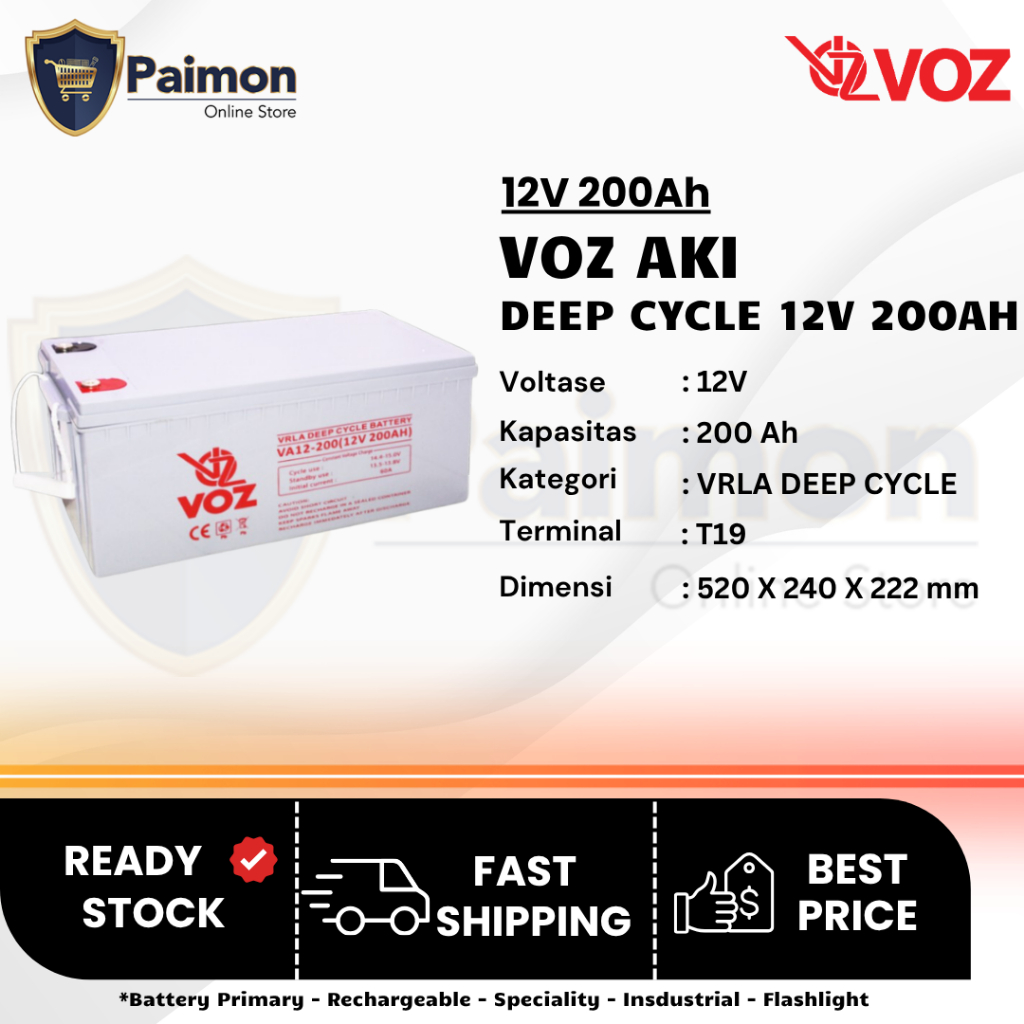 Voz Baterai VRLA Deep Cycle 12V 200Ah - Aki Kering VRLA Deep Cycle 12V 200 Ah - Voz Baterai
