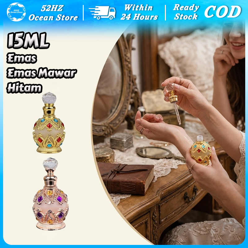 Botol Parfum Arab Kaca 15ml Botol Kosong Refillable Dekorasi Mewah Hiasan Meja Elegan
