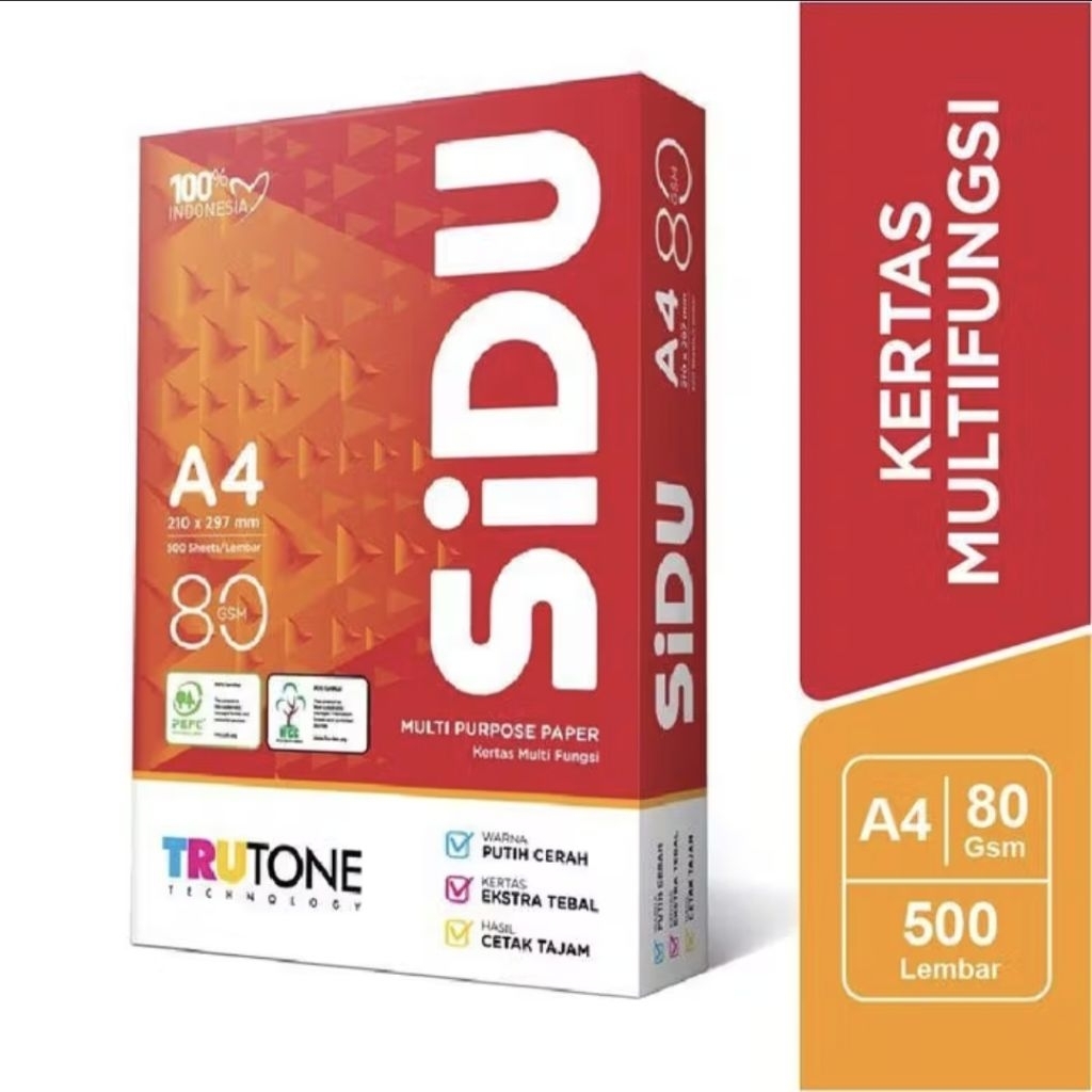 Sidu Kertas HVS A4 80 gsm Sidu (1 rim) / Kertas HVS Sidu / Kertas HVS 80 gsm