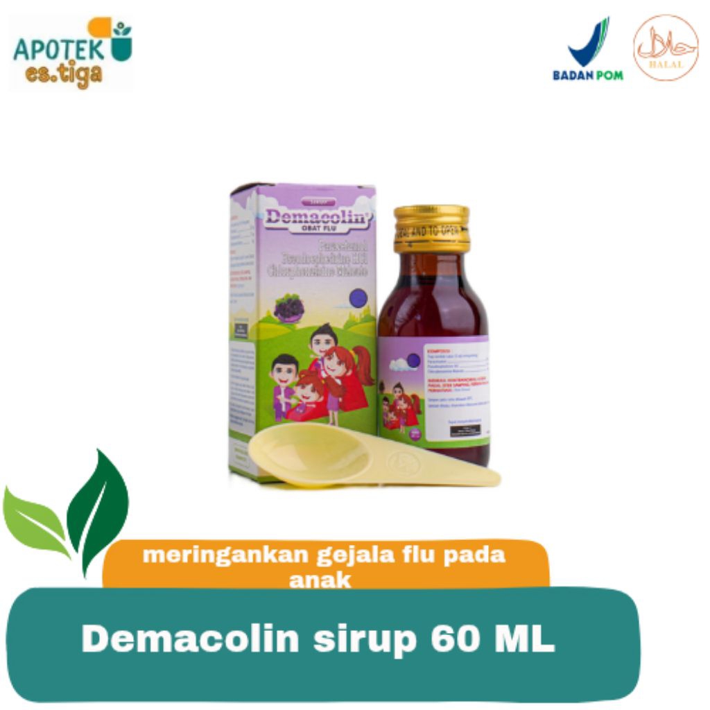 Demacolin Sirup 60 ml - meringankan gejala flu pada anak seperti demam, sakit kepala, hidung tersumb