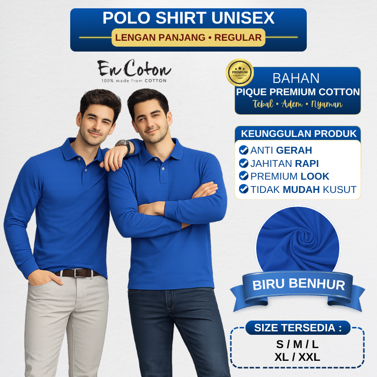 Kaos Kerah Polo BIRU BENHUR ROYAL BLUE BIRU BCA PRIA UNISEX Premium PIQUE COTTON Tangan Lengan PANJA