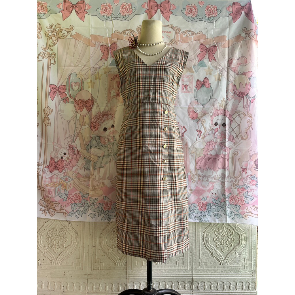Tartan hounstooth overall dress korean tartan dress