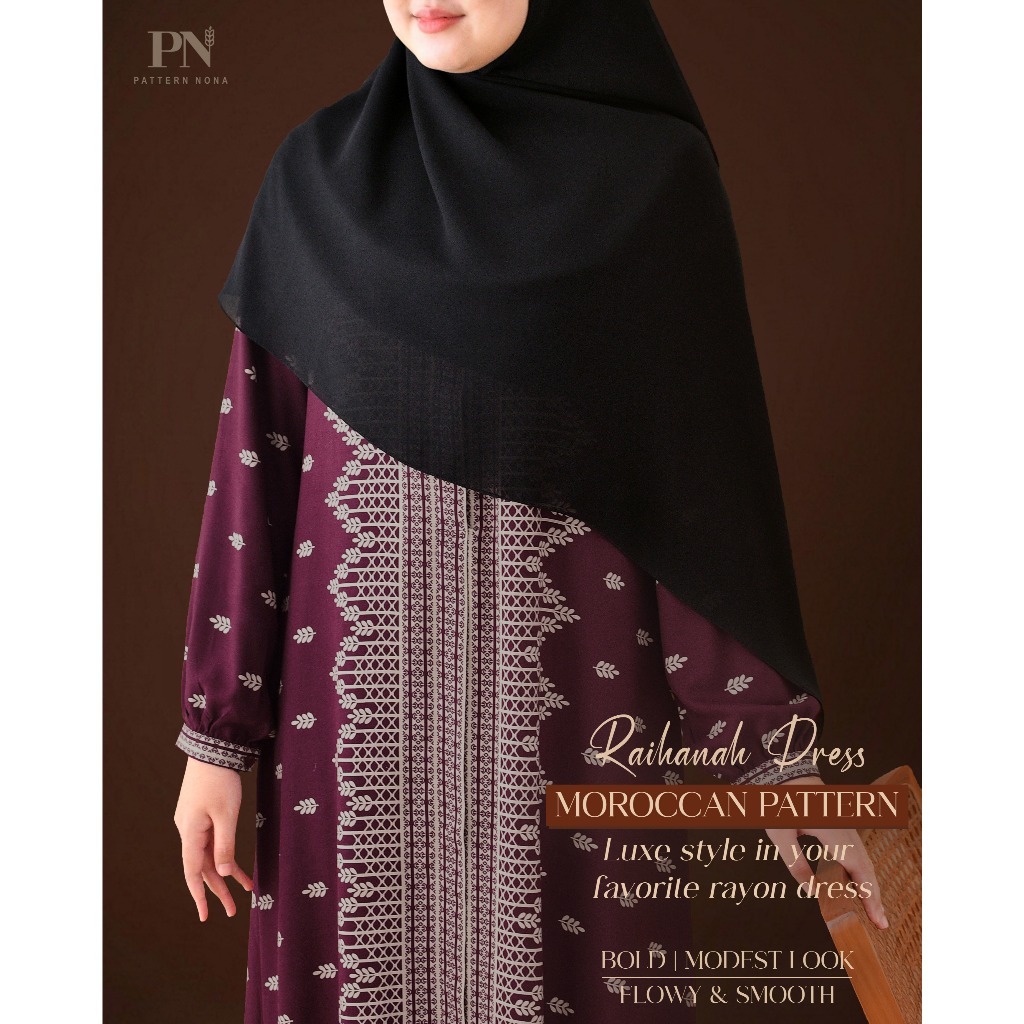 Pattern Nona Dress Raihanah Gamis Rayon Adem Ringan Motif Etnik | Inspired by Morroccan Pattern