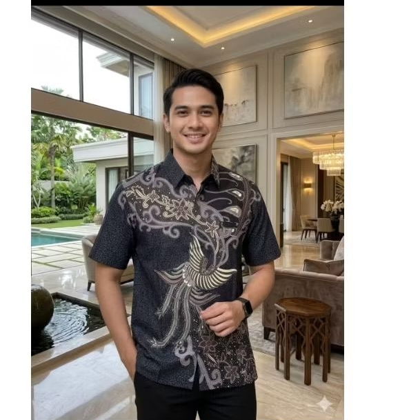 Hem Batik Modern KEMBANG LURIK Kemeja Atasan Batik Pria Lengan Pendek Baju Batik Solo Original