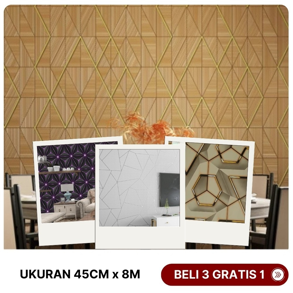 Wallpaper Dinding Ruang Tamu Minimalis Wallpaper Kamar Tidur 3D Stiker Geometri Mewah SPECIAl BUNDLE