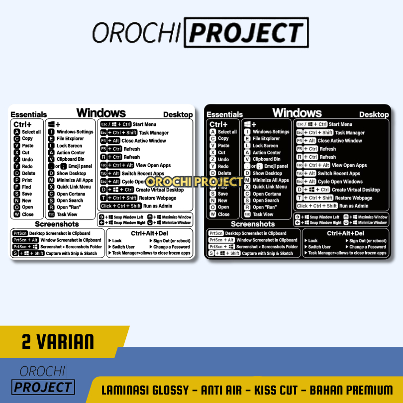 Sticker Stiker Kerpean Kombinasi Tombol Contekan Shortcut Keyboard Window Vinyl Glossy Anti Air HP L
