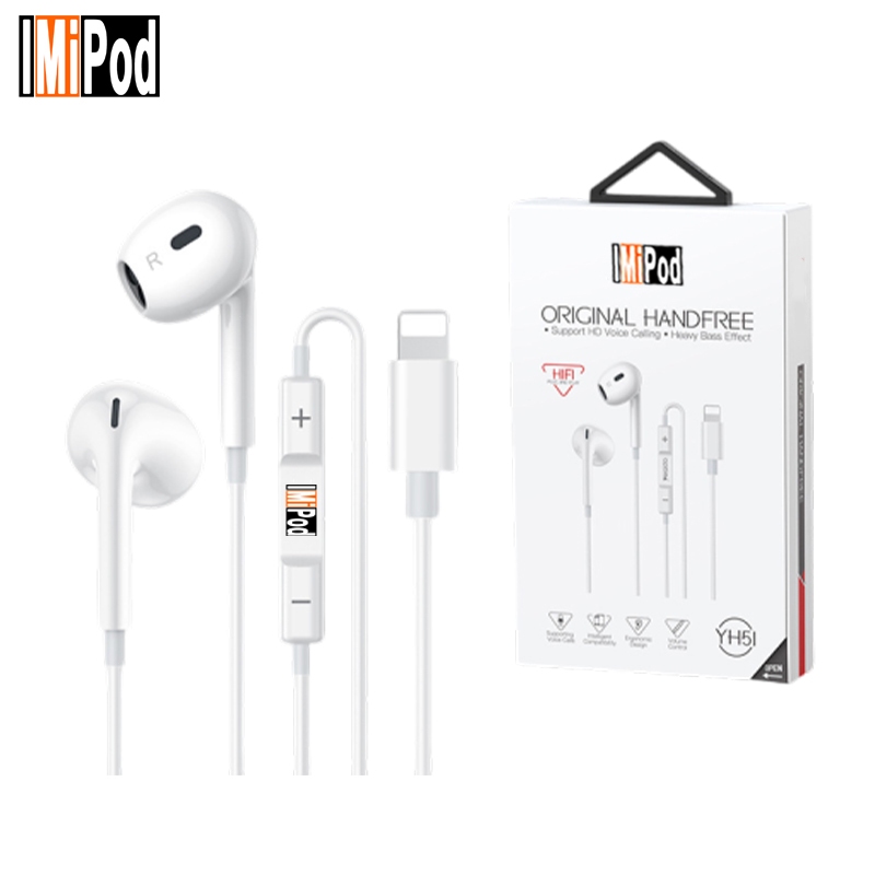 lMiPod YH51  Headset Kabel Lightning Stereo HiFi Bass Earphone Gaming Mic untuk iPhone iOS