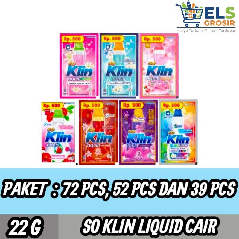 So Klin Detergen Paket Hemat Cair 72 Pcs 52 Pcs 39 Pcs Sachet 22 Ml