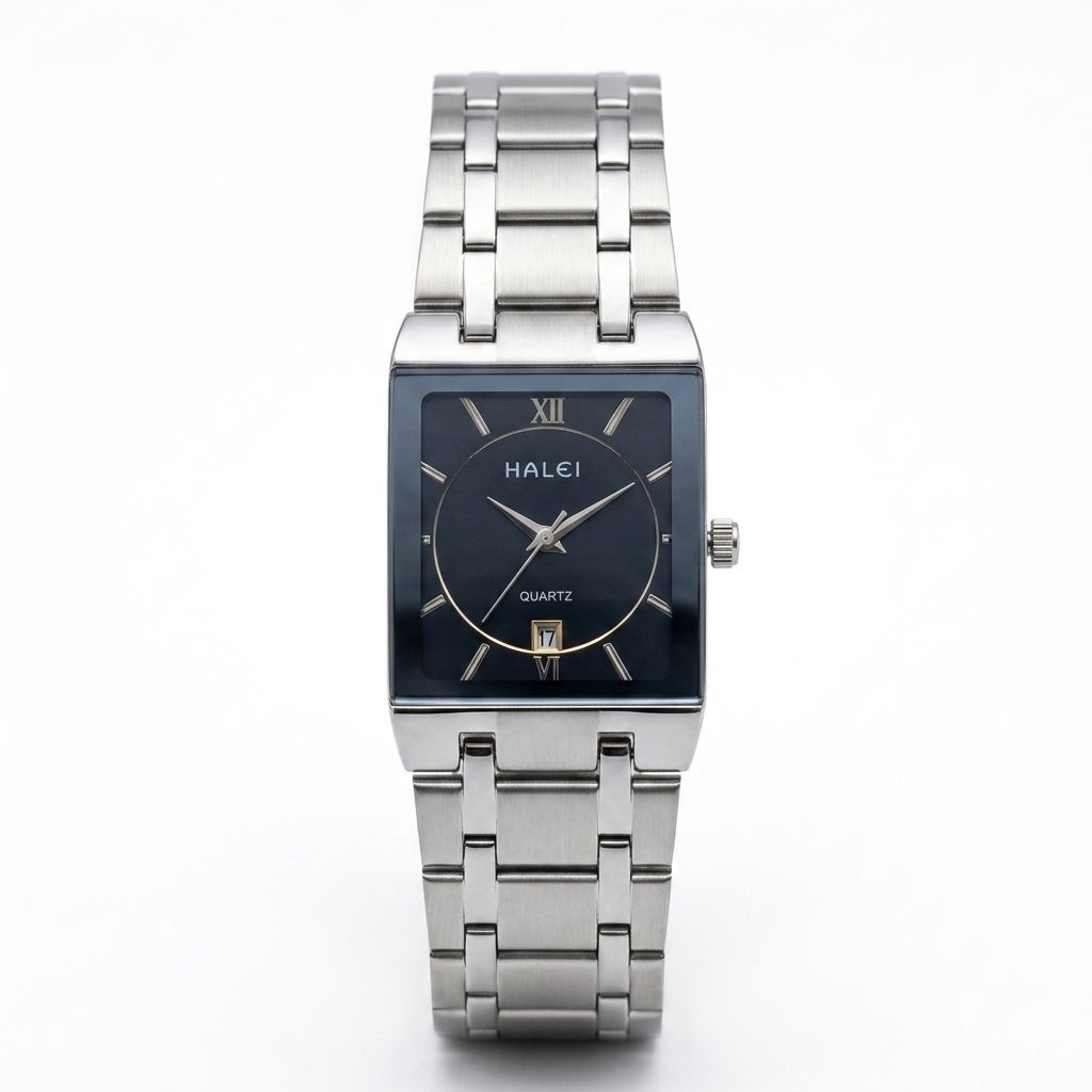 Jam Tangan Halei 564L Rantai Silver Dasar Hitam Cewek