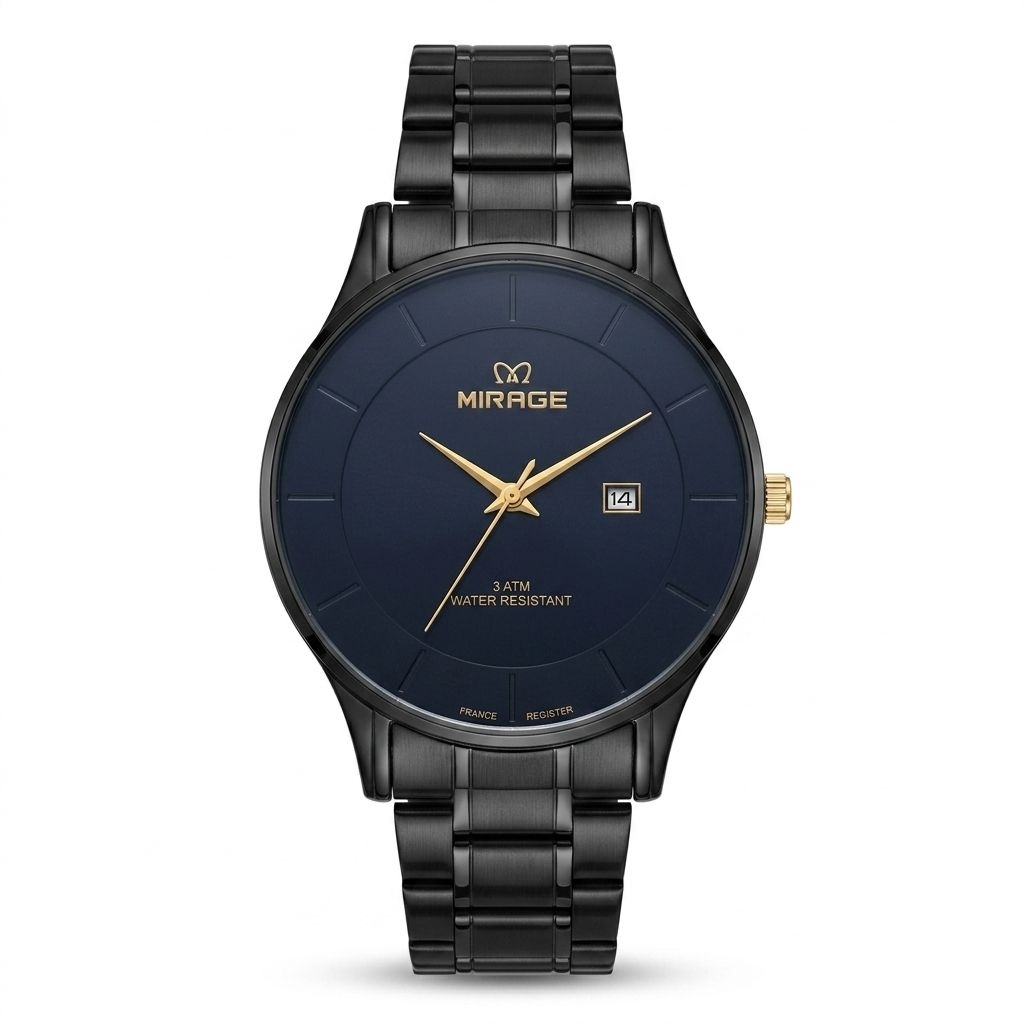 Jam Tangan Mirage 8670 Rantai Hitam Dial Gold Cowok