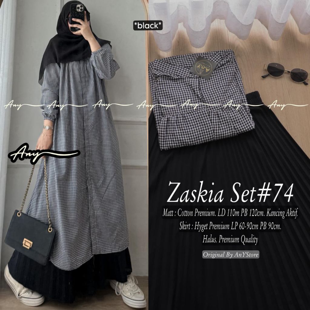 Zaskia swt ori any / setelan wanita long tunik dan rok plisket / set baju remaja wanita muslim / set