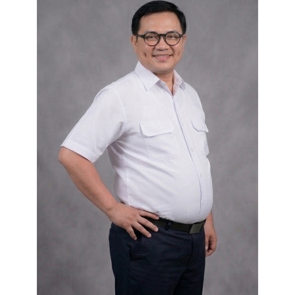 (SPESIAL JUMBO) Baju Dinas Putih Pria Jumbo Big Size BB 95–110kg PDH PNS Lengan Pendek Kerah Hitam