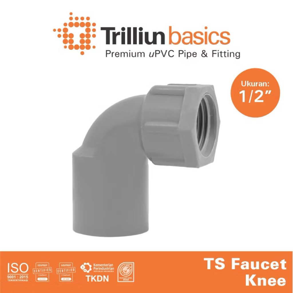 Fitting Pipa uPVC Trilliunbasics TS Faucet Knee 1/2" Inch knee drat dalam