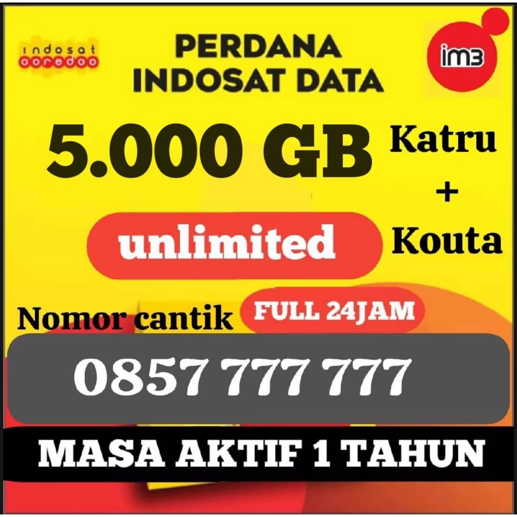 stock terbatas kartu Indosat IM3 10 digit dengan nomor cantik bonus kuota 5000gb 1 tahun bisa diguna