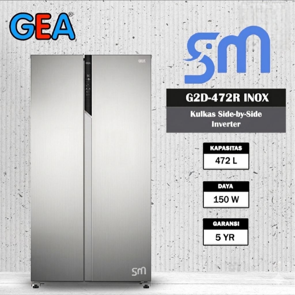 Kulkas 2 pintu GEA G2D-472.R Side by Side INOX G2D472R 472 L Inverter