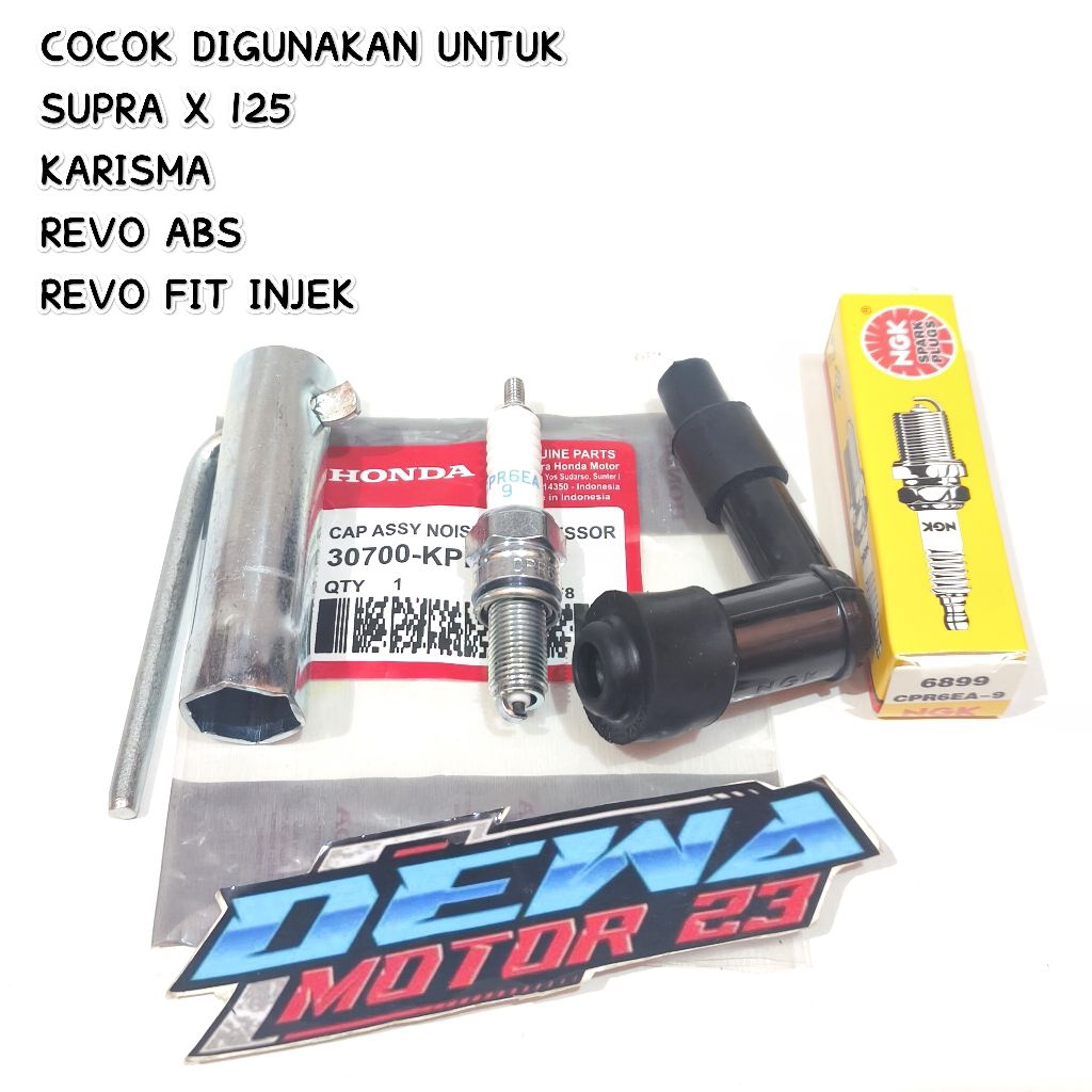 TUTUP BUSI + CANGKLONG BUSI + BUSI CPR6EA-9 SUPRA X 125 KARISMA KIRANA REVO ABS REVO FIT INJEKSI