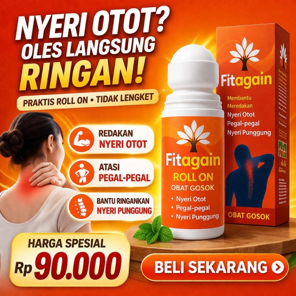 Fitagain Roll On Obat Gosok 60ml - Redakan Nyeri Otot, Pegal Linu & Nyeri Punggung Cepat Meresap