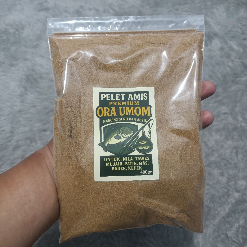 PELET AMIS SANGRAI PREMIUM "ORA UMOM" KEMASAN KLIP 400 GR UNTUK MANCING IKAN NILA, MAS, BADER, TAWES