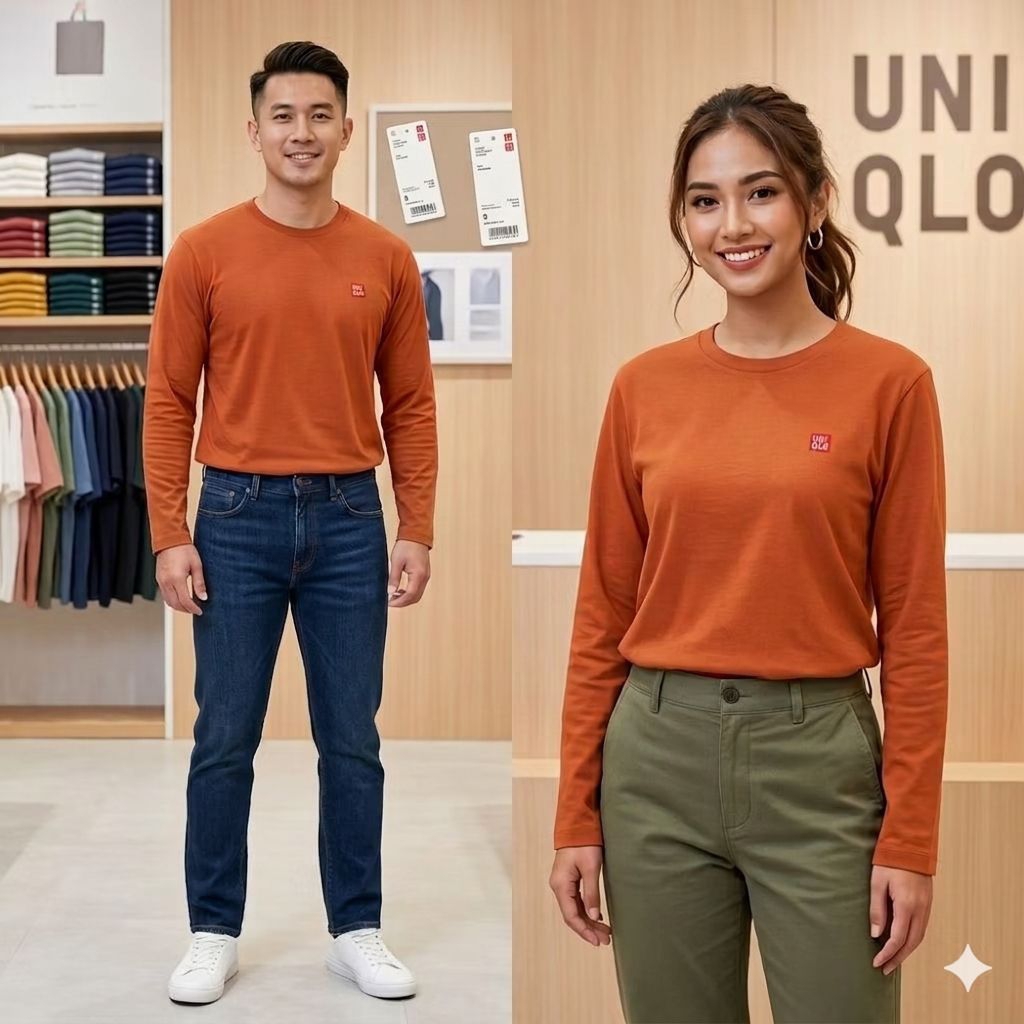 Kaos Uniqlo Unisex Lengan Panjang Logo Bordir